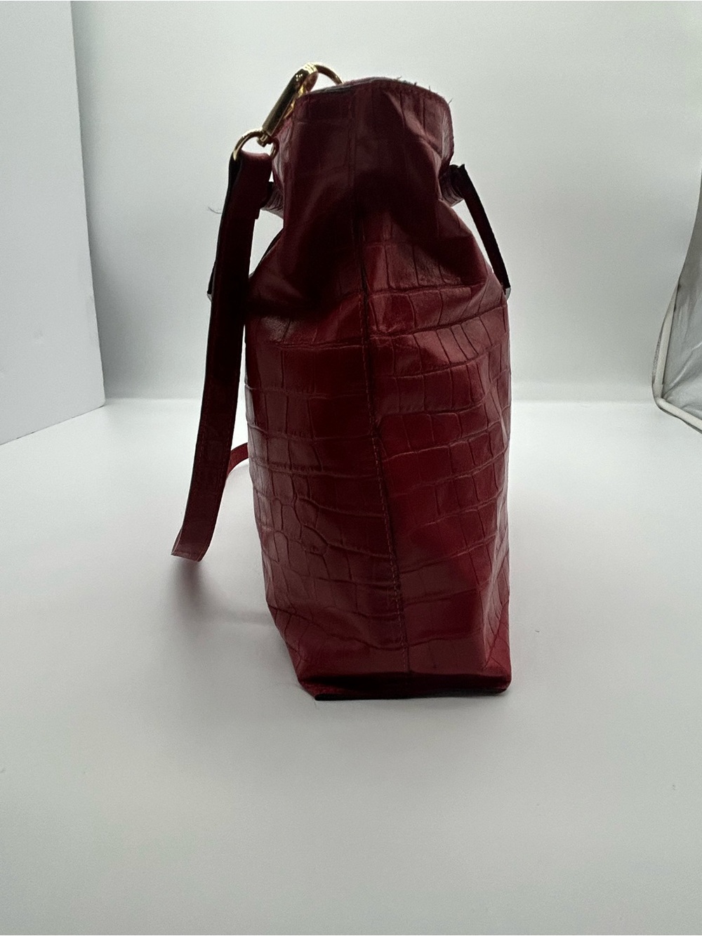 Anna Paola Made In Italy Leather Red Croc-Embossed Hand Bag - Picture 3 of 8